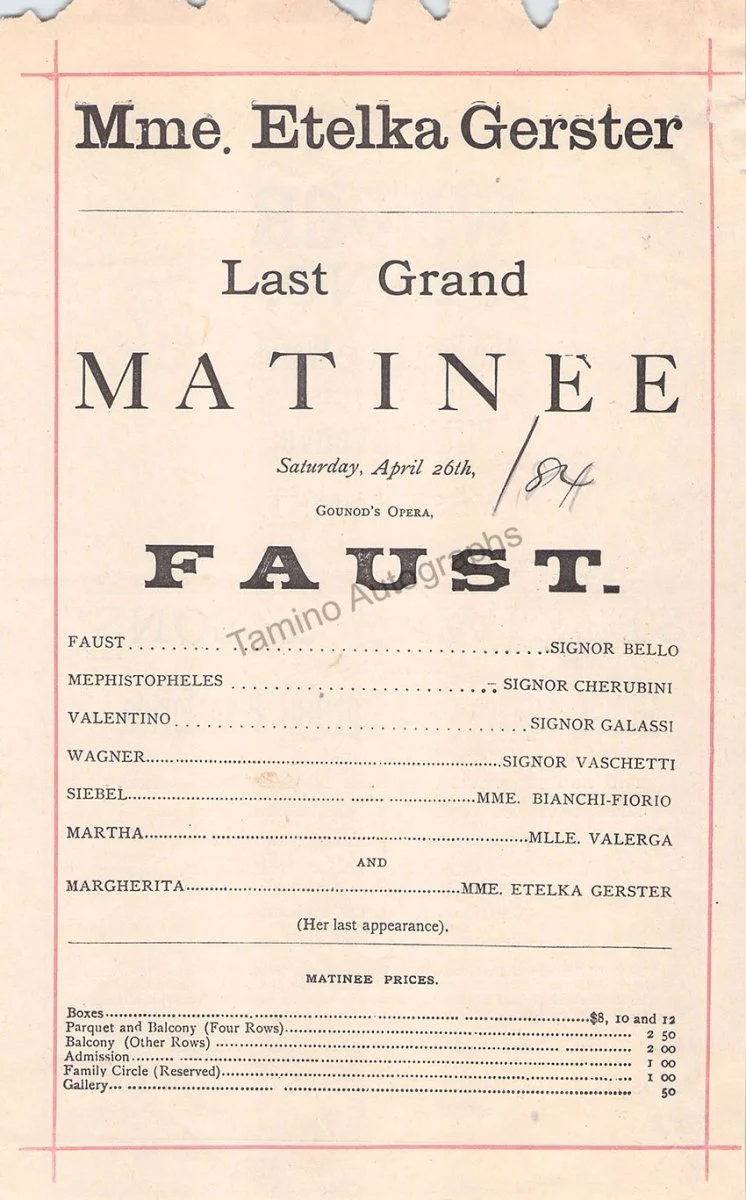 Academy of Music - Adelina Patti and Etelka Gerster Playbills 1884 - Image 2