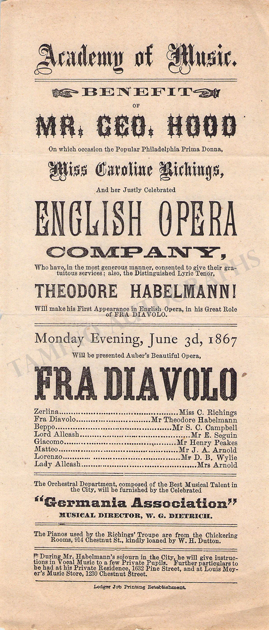Academy of Music - Collection of 10 Opera & Theater Playbills 1860s - Image 10