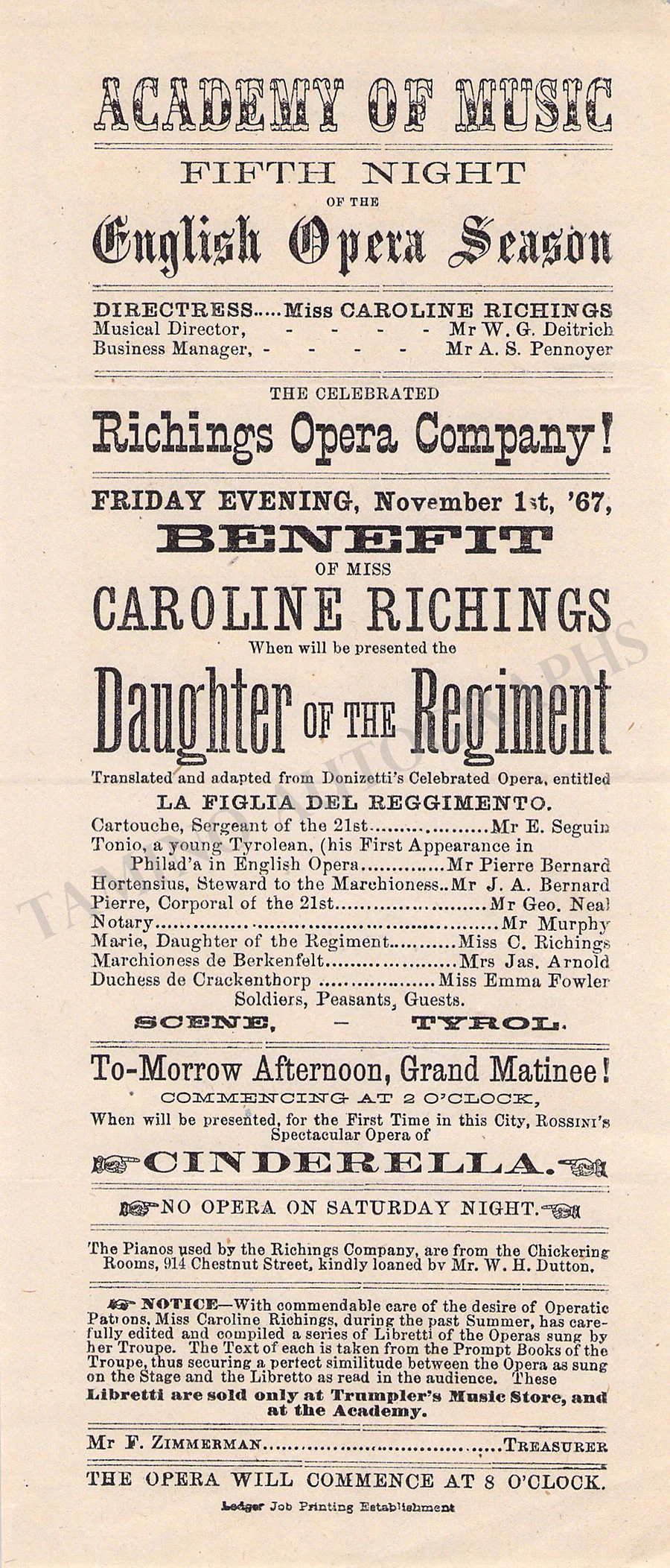 Academy of Music - Collection of 10 Opera & Theater Playbills 1860s - Image 2