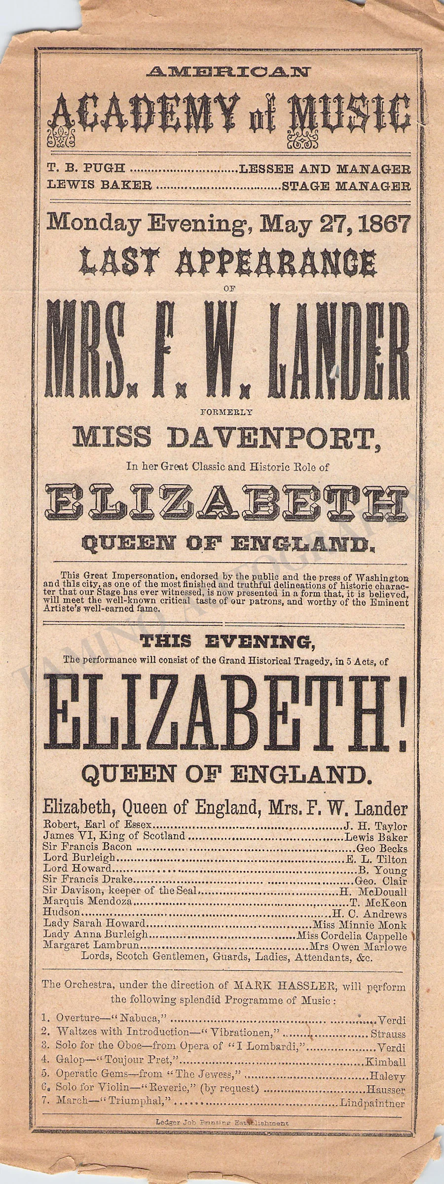Academy of Music - Collection of 10 Opera & Theater Playbills 1860s - Image 3