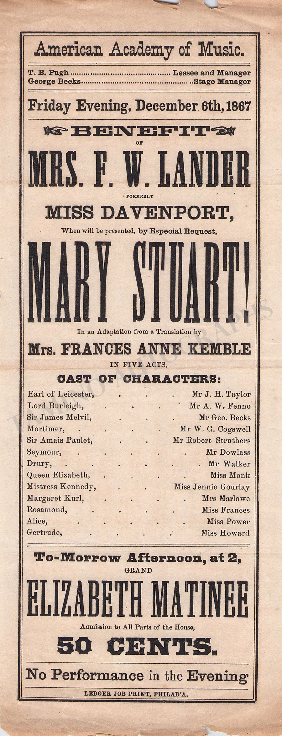 Academy of Music - Collection of 10 Opera & Theater Playbills 1860s - Image 4