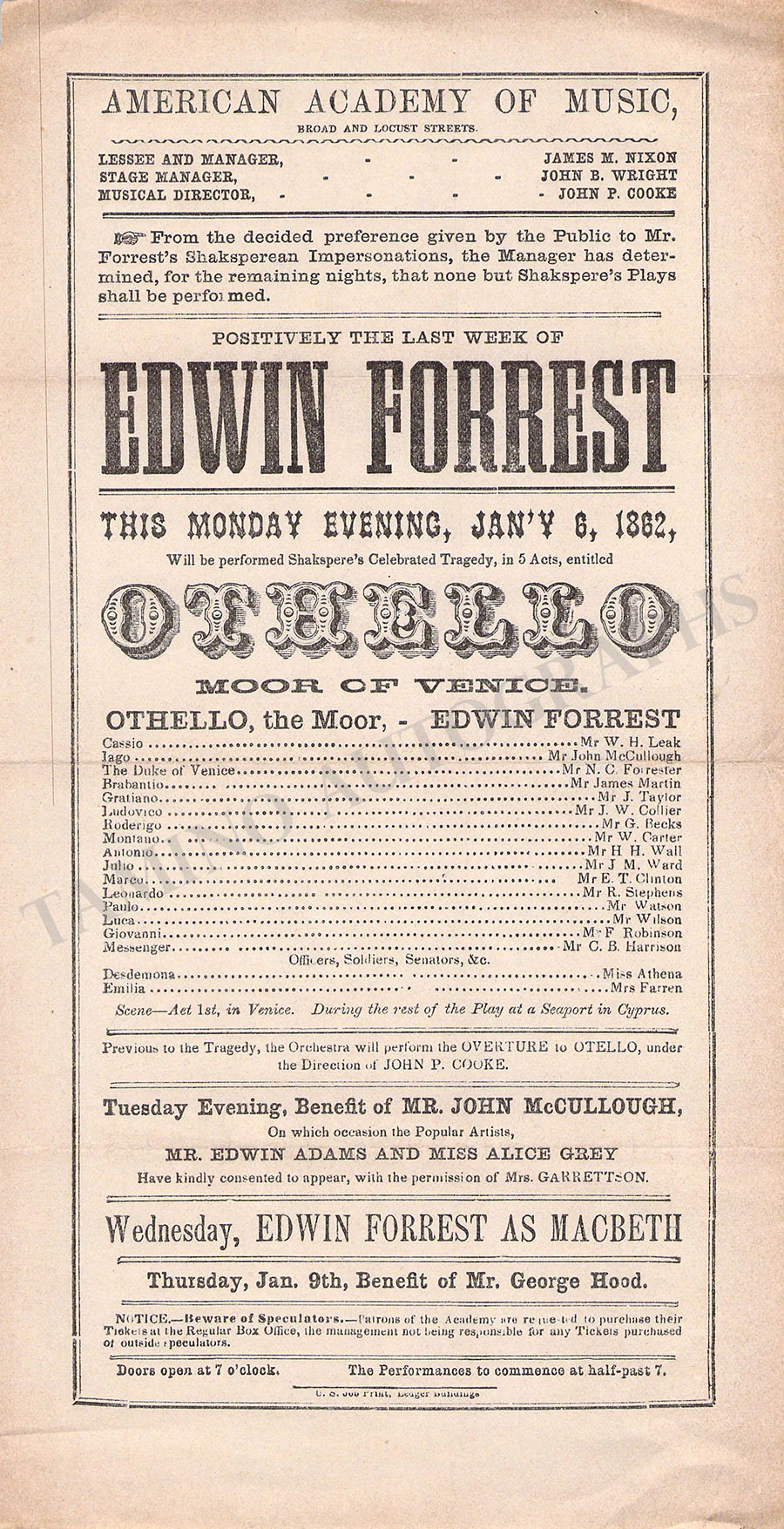Academy of Music - Collection of 10 Opera & Theater Playbills 1860s - Image 9