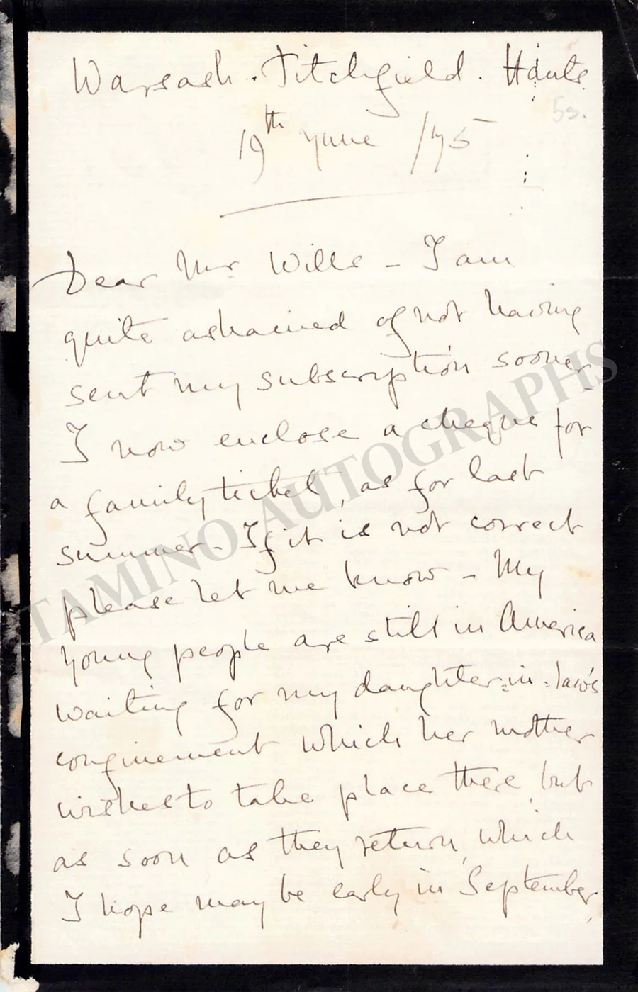 Kemble, Adelaide - Autograph Letter Signed 1875