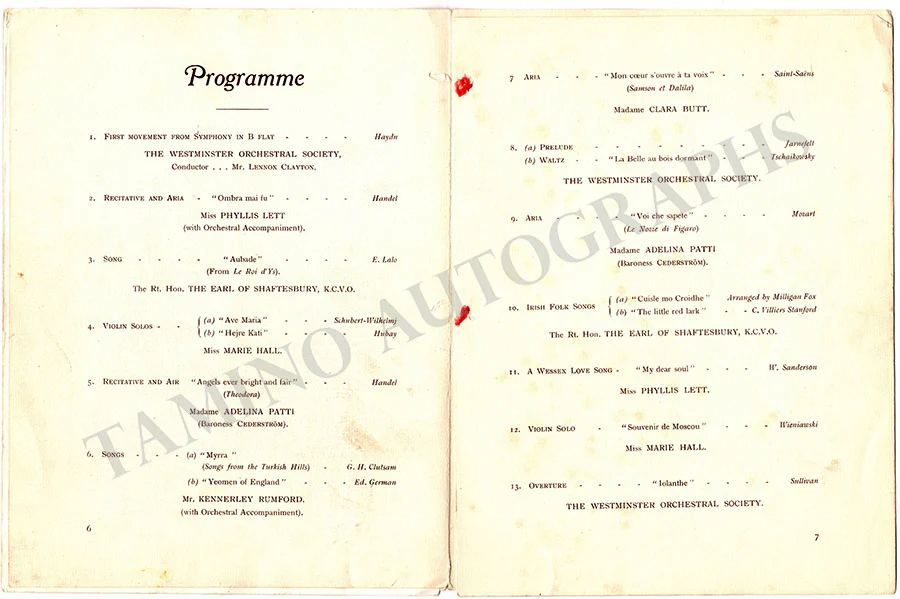 Patti, Adelina - Concert Program London 1909 - Image 3