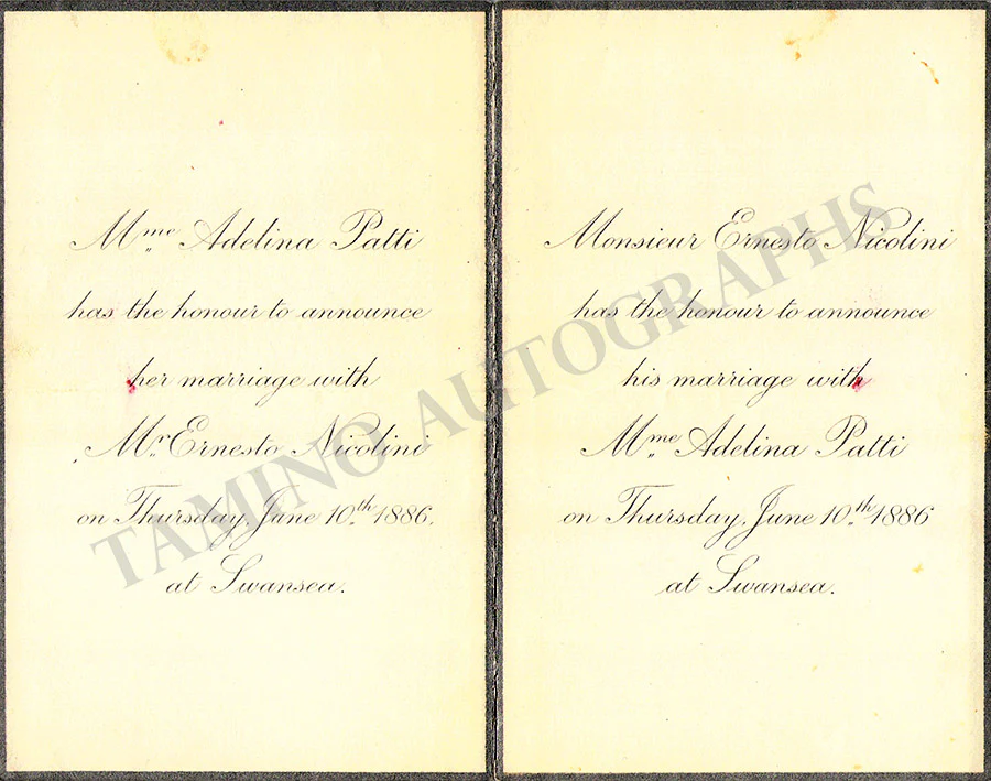 Patti, Adelina - Wedding Announcement 1886 - Image 2