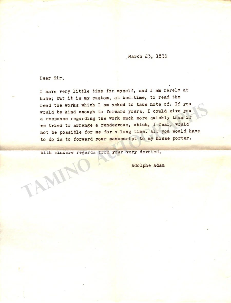 Adam, Adolphe - Autograph Letter Signed 1836 & Photograph - Image 3