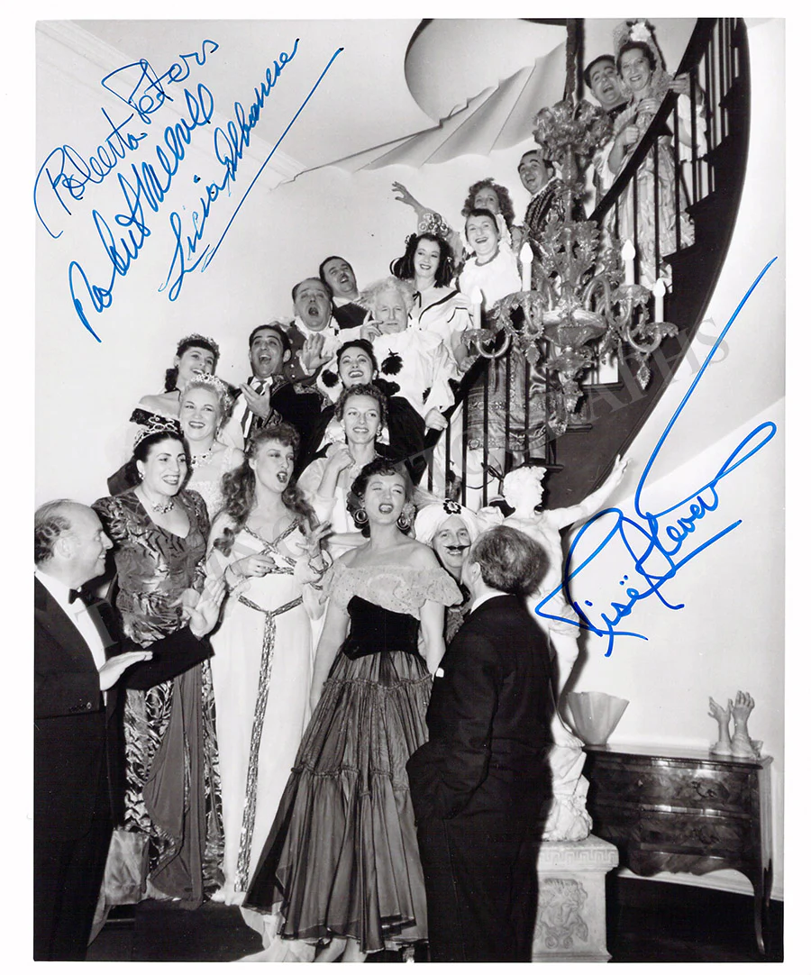 Albanese, Licia - Merrill, Robert - Peters, Roberta - Stevens, Rise - photograph with multiple signatures