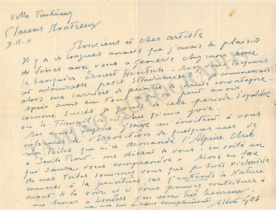 Gos, Albert - Autograph Letter Signed 1911