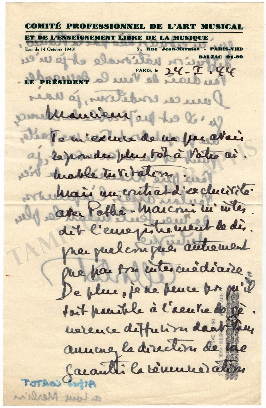 Cortot, Alfred - Autograph Manuscripts (Various Options) - Image 4