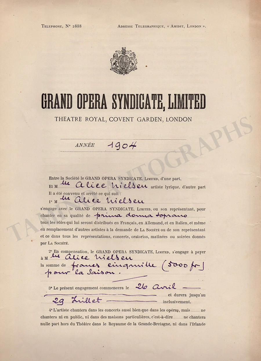 Nielsen, Alice - Set of 2 Contracts 1904 - Image 5