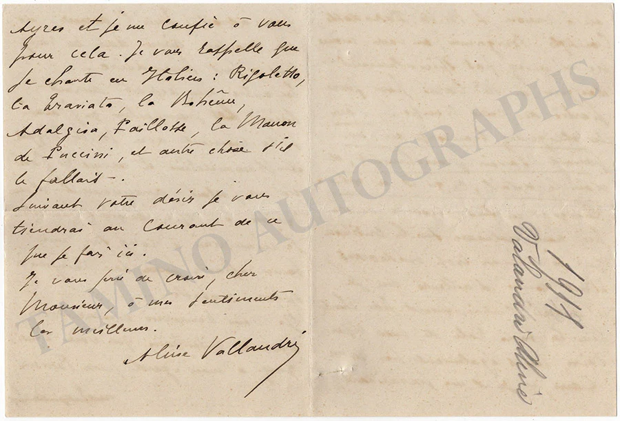 Vallandri, Aline - Autograph Letter Signed 1911 - Image 4