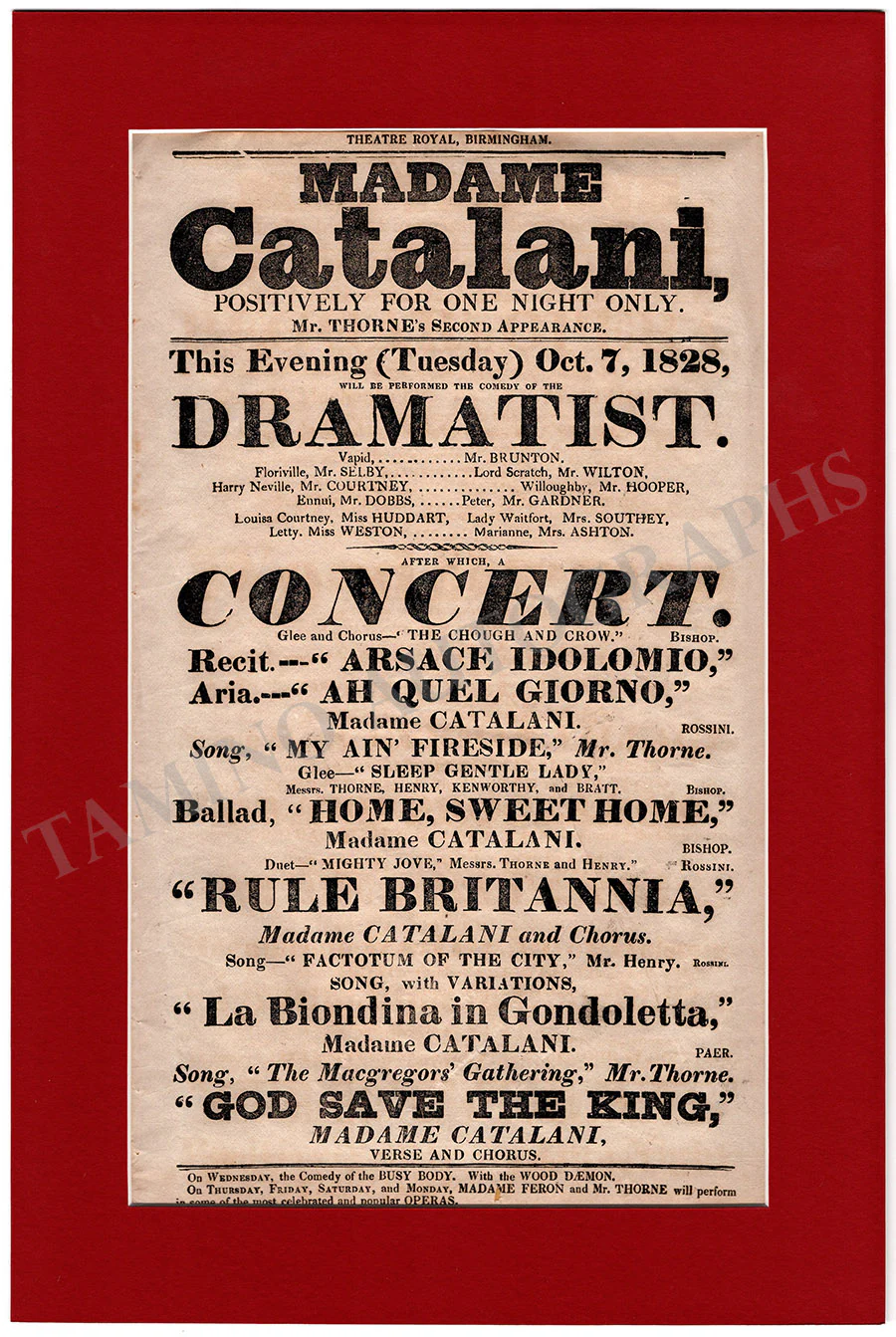Catalani, Angelica - Vintage Playbill 1828