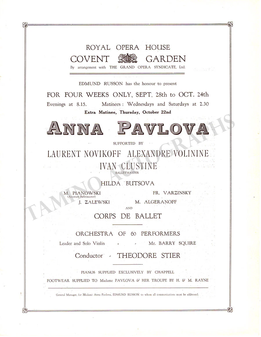 Pavlova, Anna - Signed Program ROH - Image 2