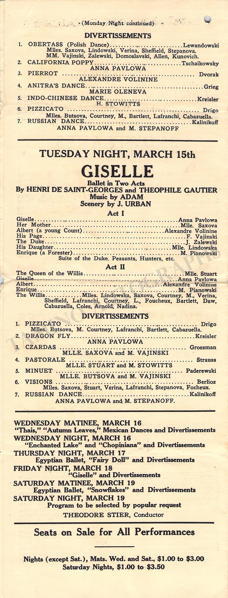 Pavlova, Anna - Manhattan Opera House Playbill 1921 - Image 4