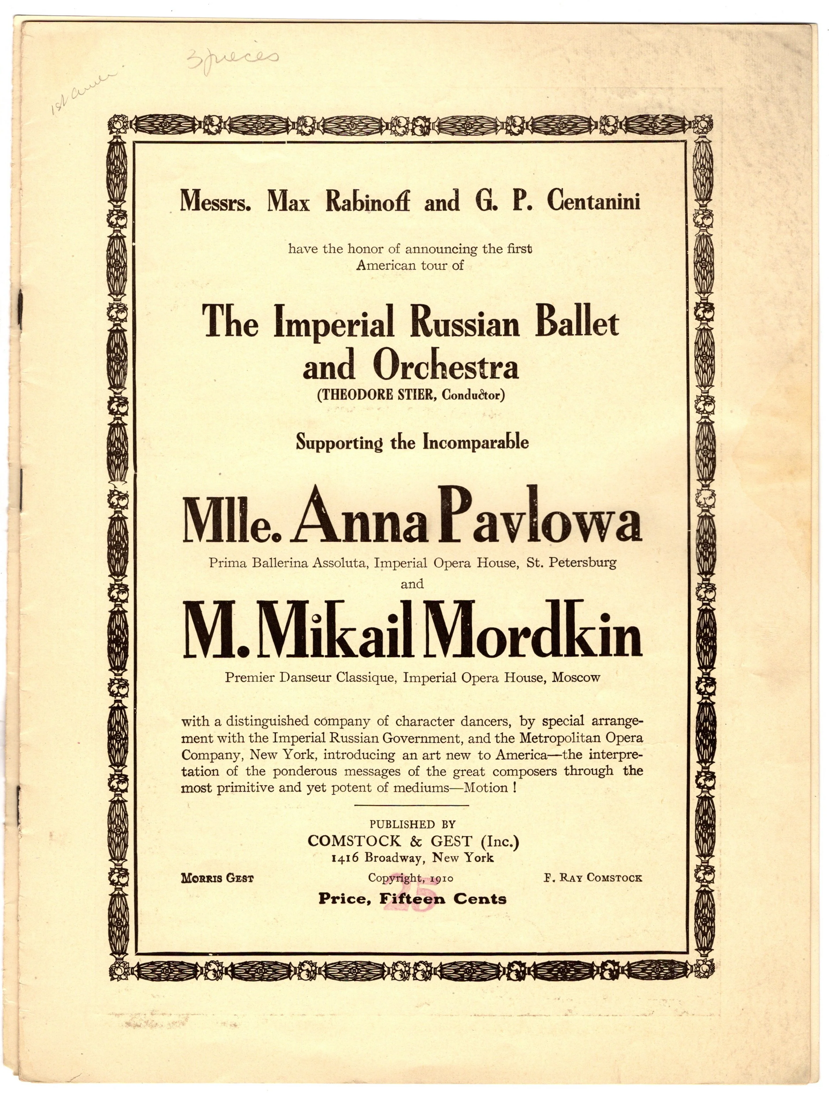 Pavlova, Anna - Performance Booklet 1910