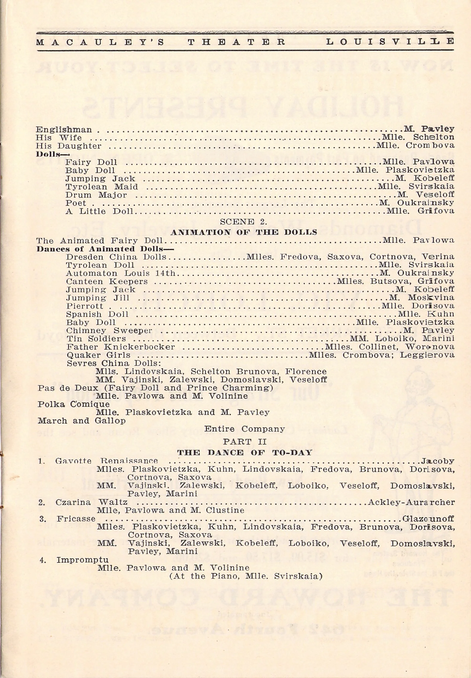 Pavlova, Anna - Performance Program Louiseville 1914 - Image 3