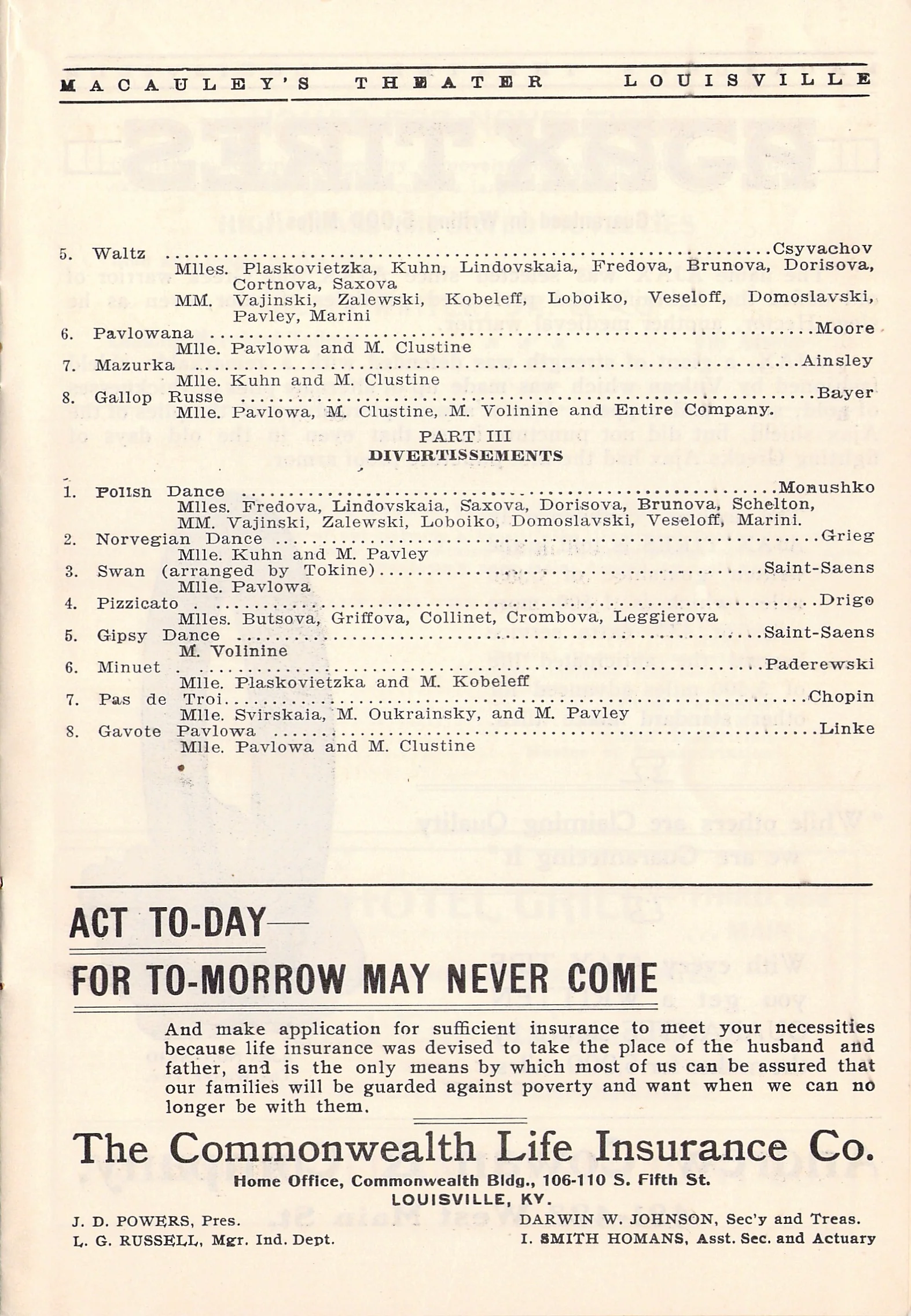Pavlova, Anna - Performance Program Louiseville 1914 - Image 4