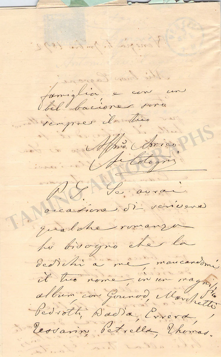 Cotogni, Antonio - Autograph Letter Signed 1872 - Image 2
