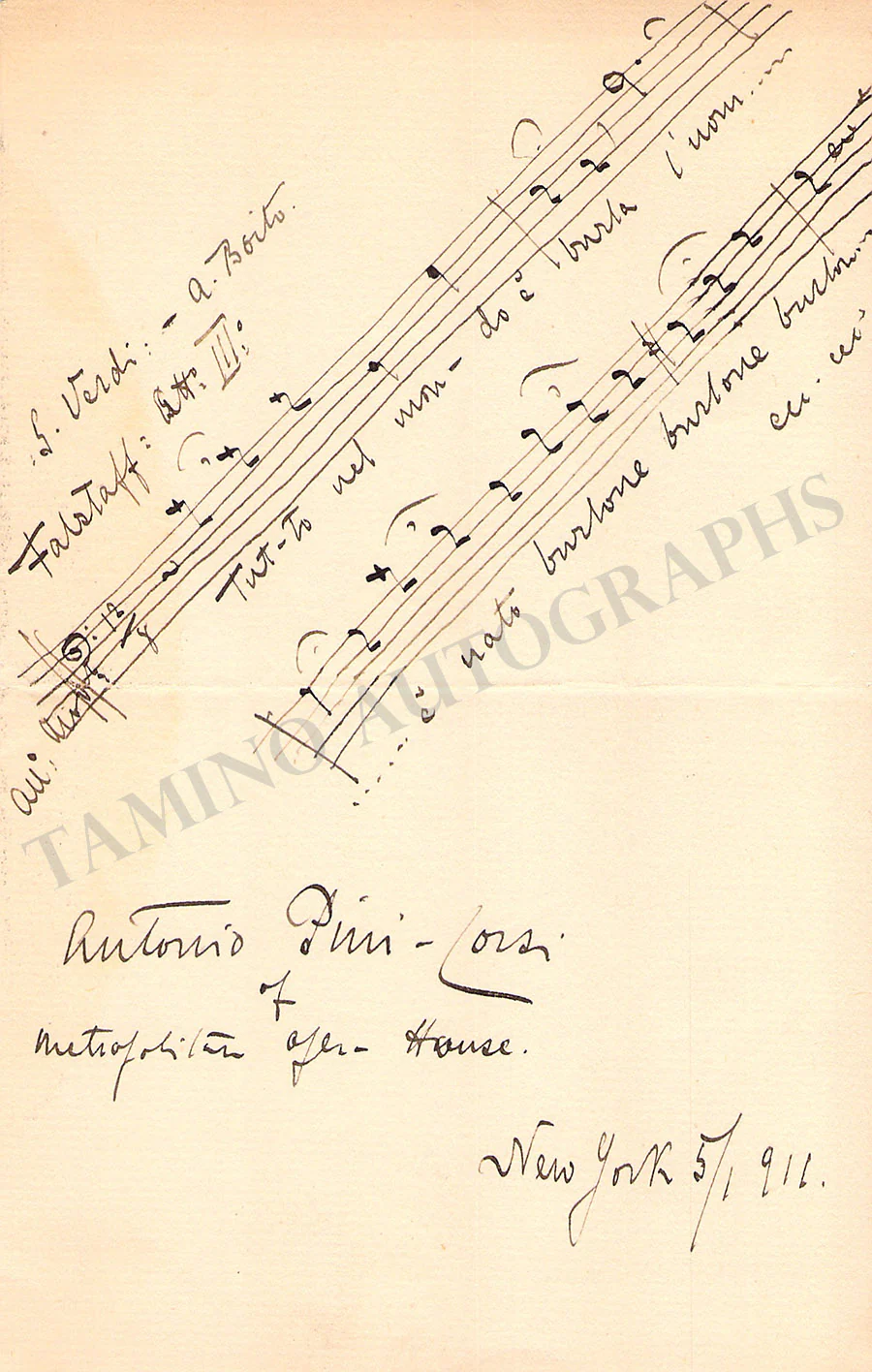 Pini-Corsi, Antonio - Autograph Music Quote Signed 1911