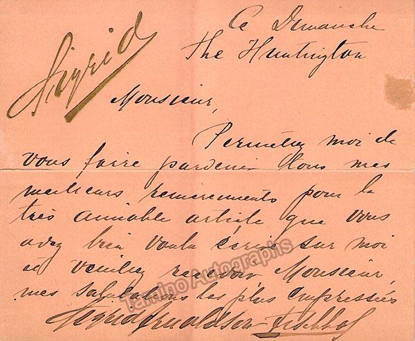 Arnoldson, Sigrid - Autograph Note Signed