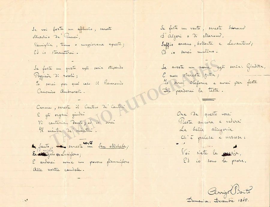 Boito, Arrigo - Signed Poem 1865 - Image 2