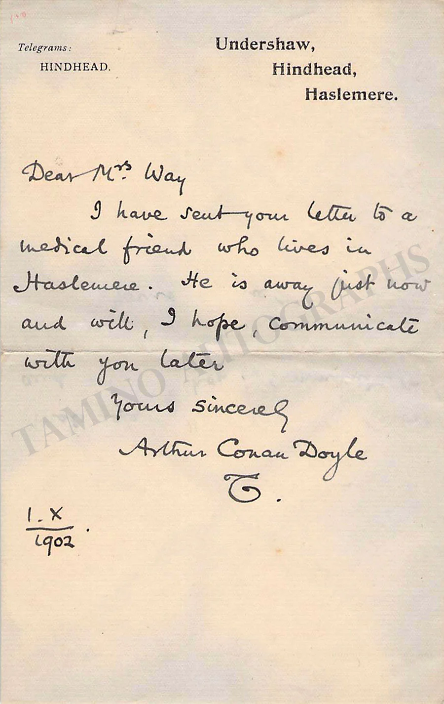 Doyle, Arthur Conan - Autograph Note Signed