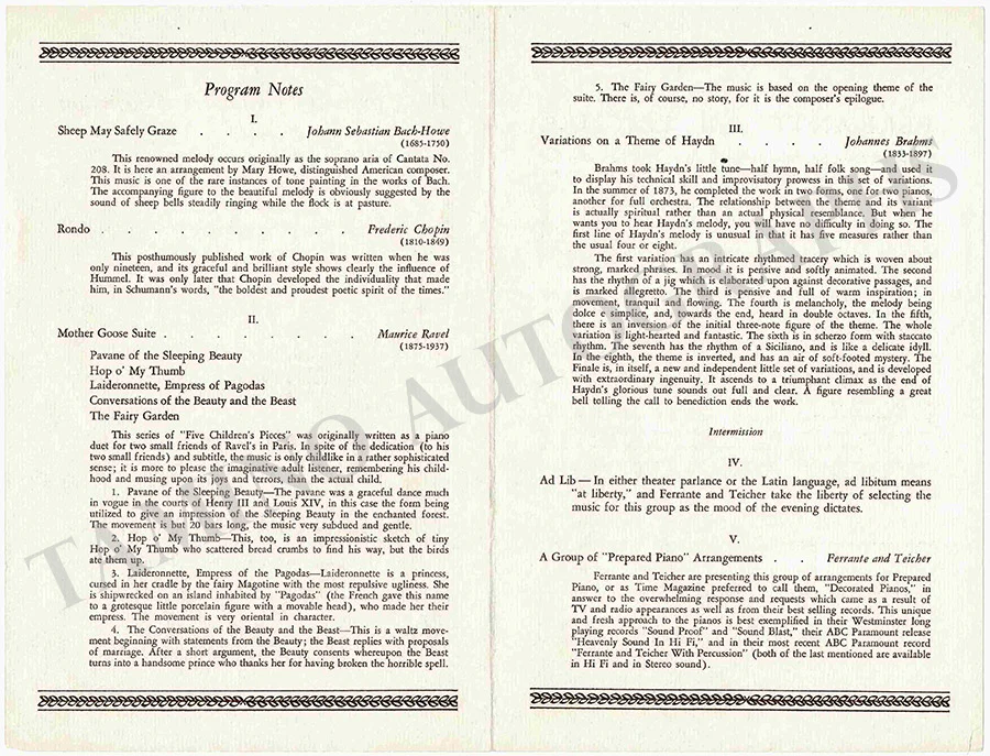 Ferrante, Arthur - Teicher, Louis - Signed Program New York 1959 - Image 2