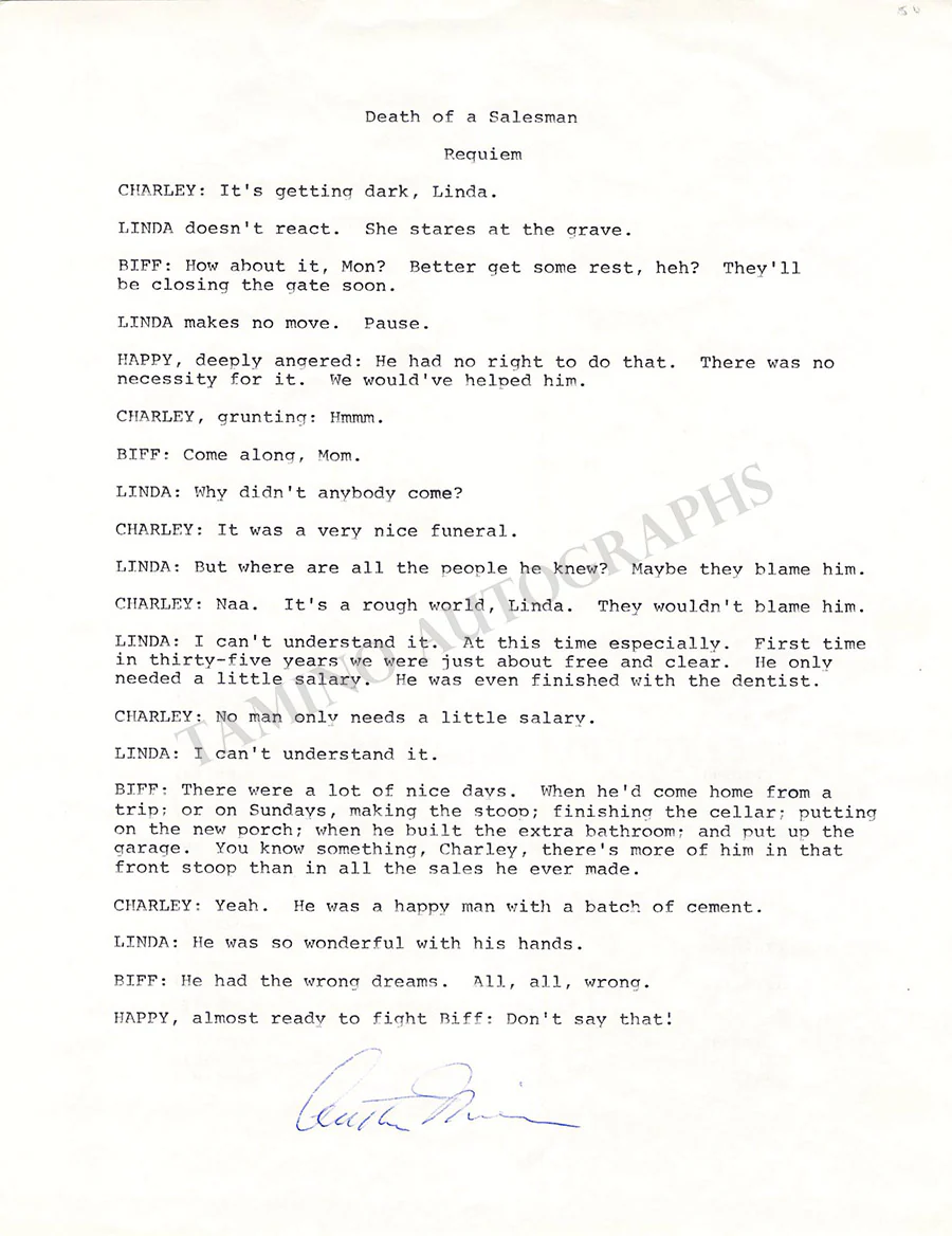 Miller, Arthur - Signed fragment Death of a Salesman