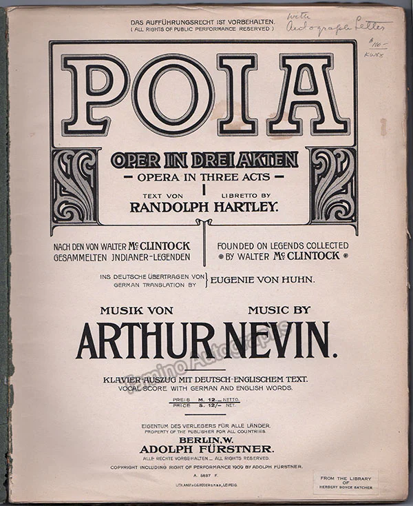Nevin, Arthur - Autograph Letter Signed 1905 on Original Score - Image 4