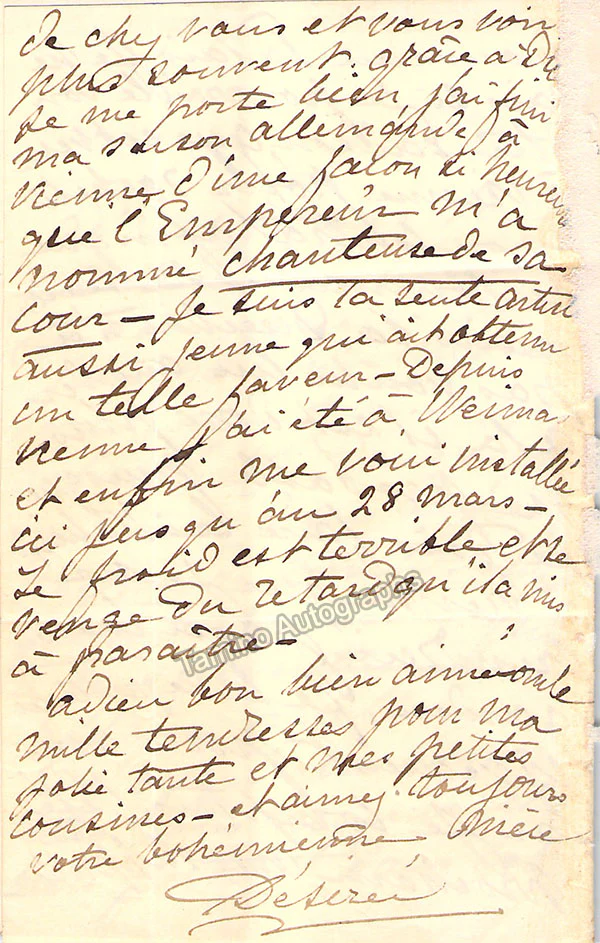 Artot, Desiree - Autograph Letter Signed 1865 - Image 3