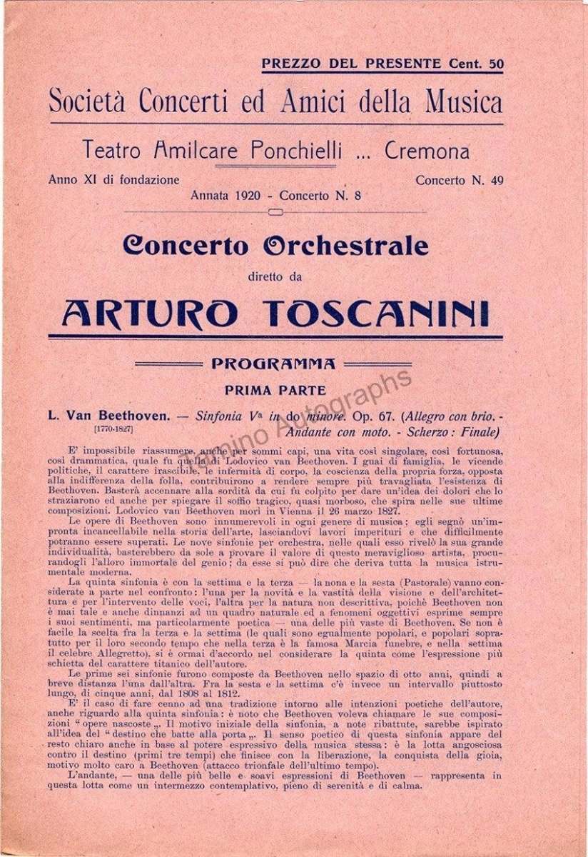 Toscanini, Arturo - Program and Playbill Collection 1915-1930 - Image 15