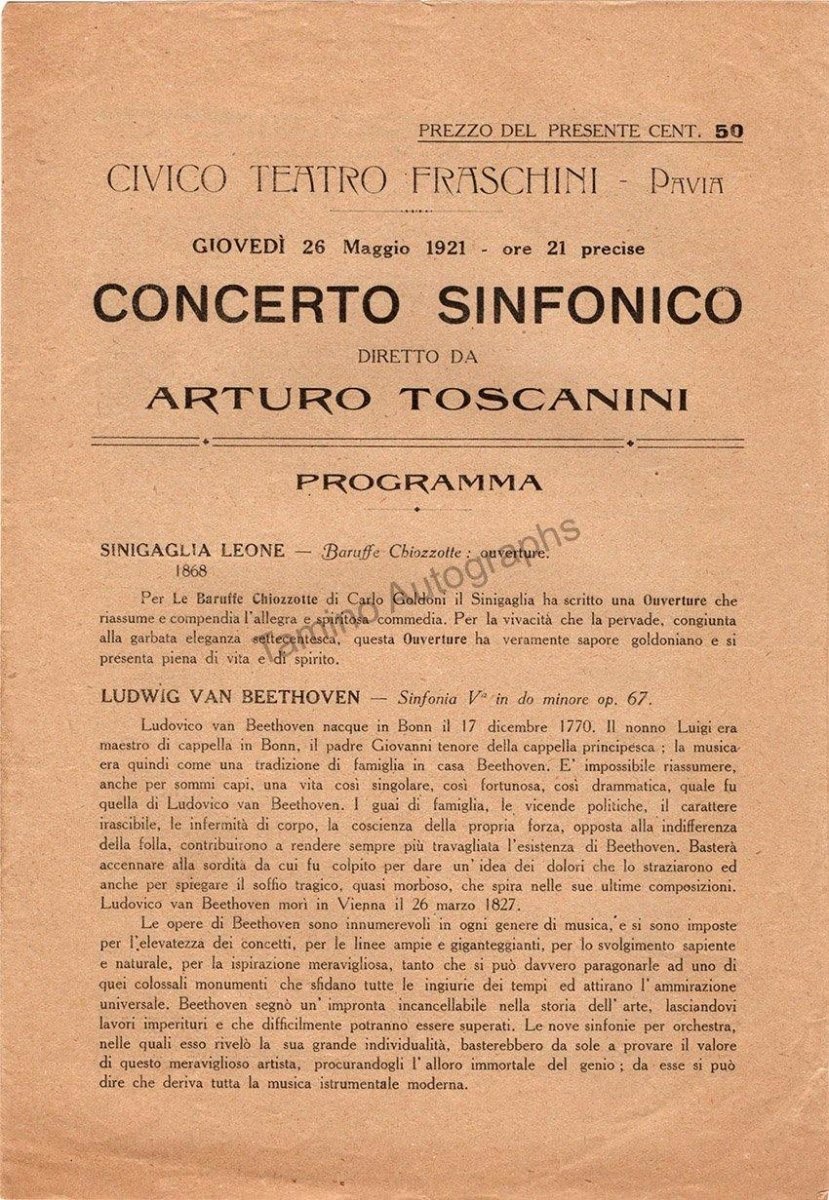Toscanini, Arturo - Program and Playbill Collection 1915-1930 - Image 20