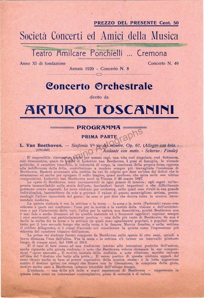 Toscanini, Arturo - Program and Playbill Collection 1915-1930 - Image 5