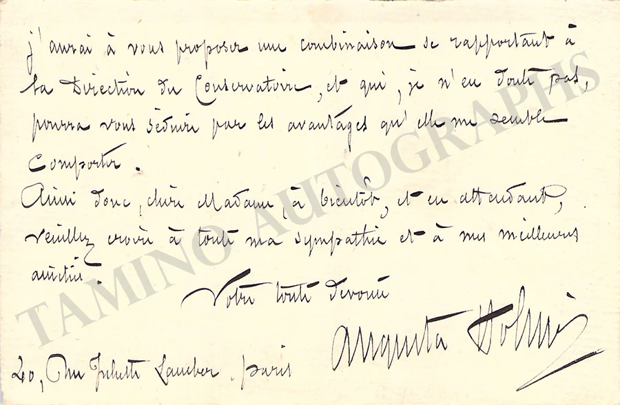 Holmes, Augusta - Autograph Letter Signed 1891 - Image 2