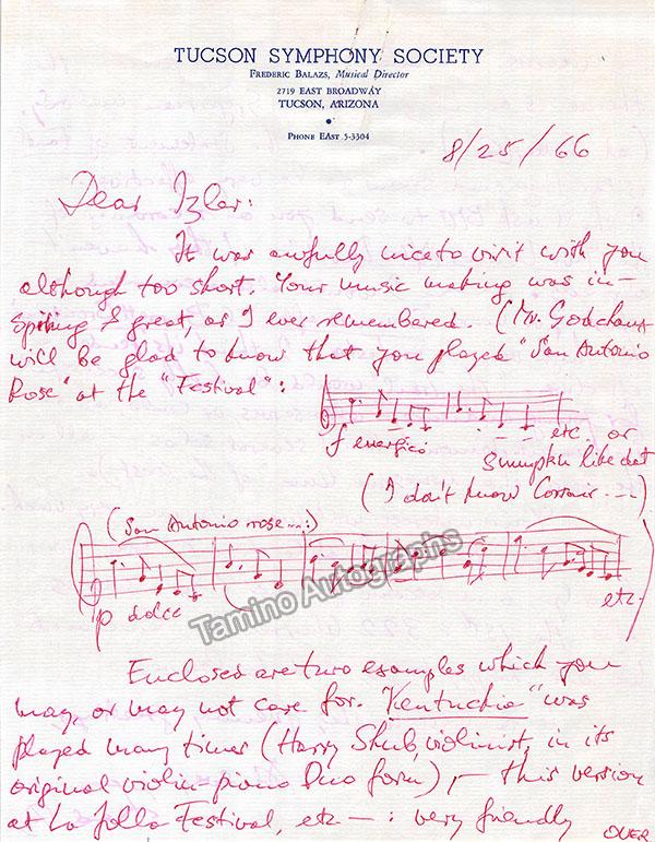 Balazs, Frederic - Autograph Letter Signed 1966