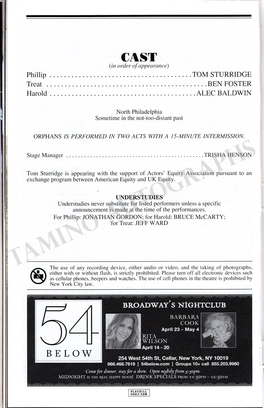 Baldwin, Alec - Foster, Ben - Sturridge, Tom - Signed Playbill "Orphans" - Image 2