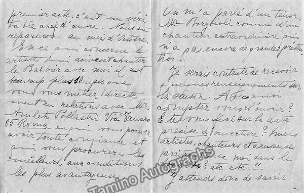 Barrientos, Maria - Autograph Note Signed 1919 - Image 2