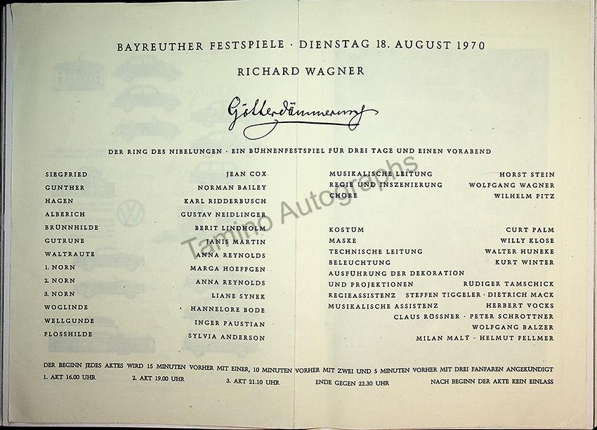 Bayreuth Festival Programs 1968-1971 (Various Programs) - Image 12