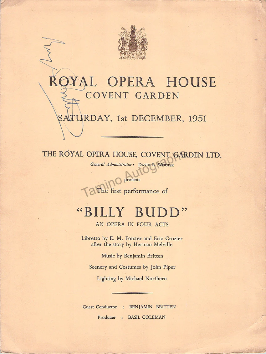 Britten, Benjamin - Signed Program World Premiere Billy Budd