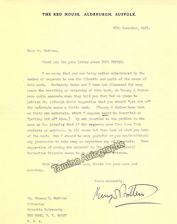 Britten, Benjamin - Autographs Manuscripts (Various Options) - Image 4