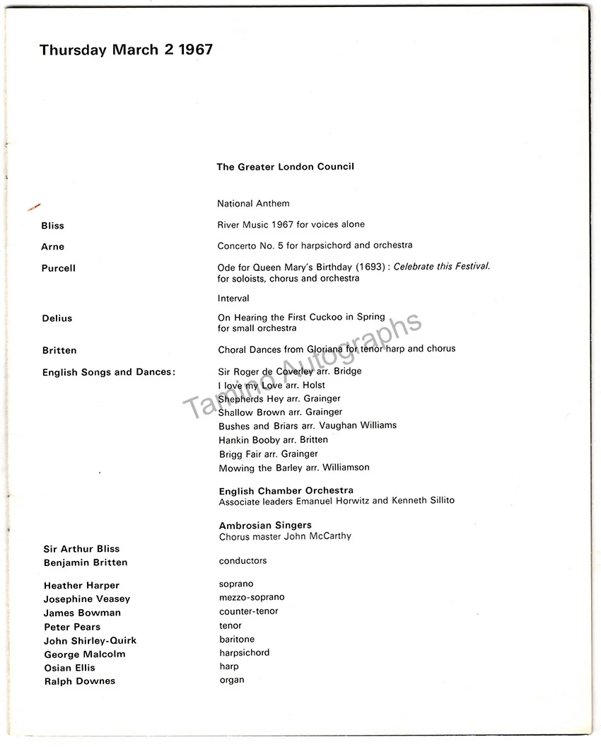 Britten, Benjamin - Pears, Peter - Signed Program London 1967 - Image 4