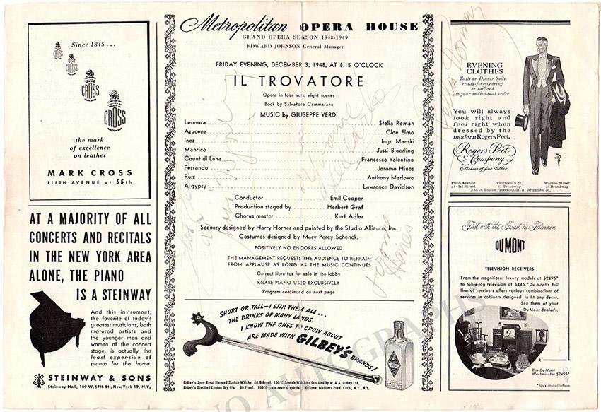 Bjorling, Jussi - Signed Opera Programs 1948-1951