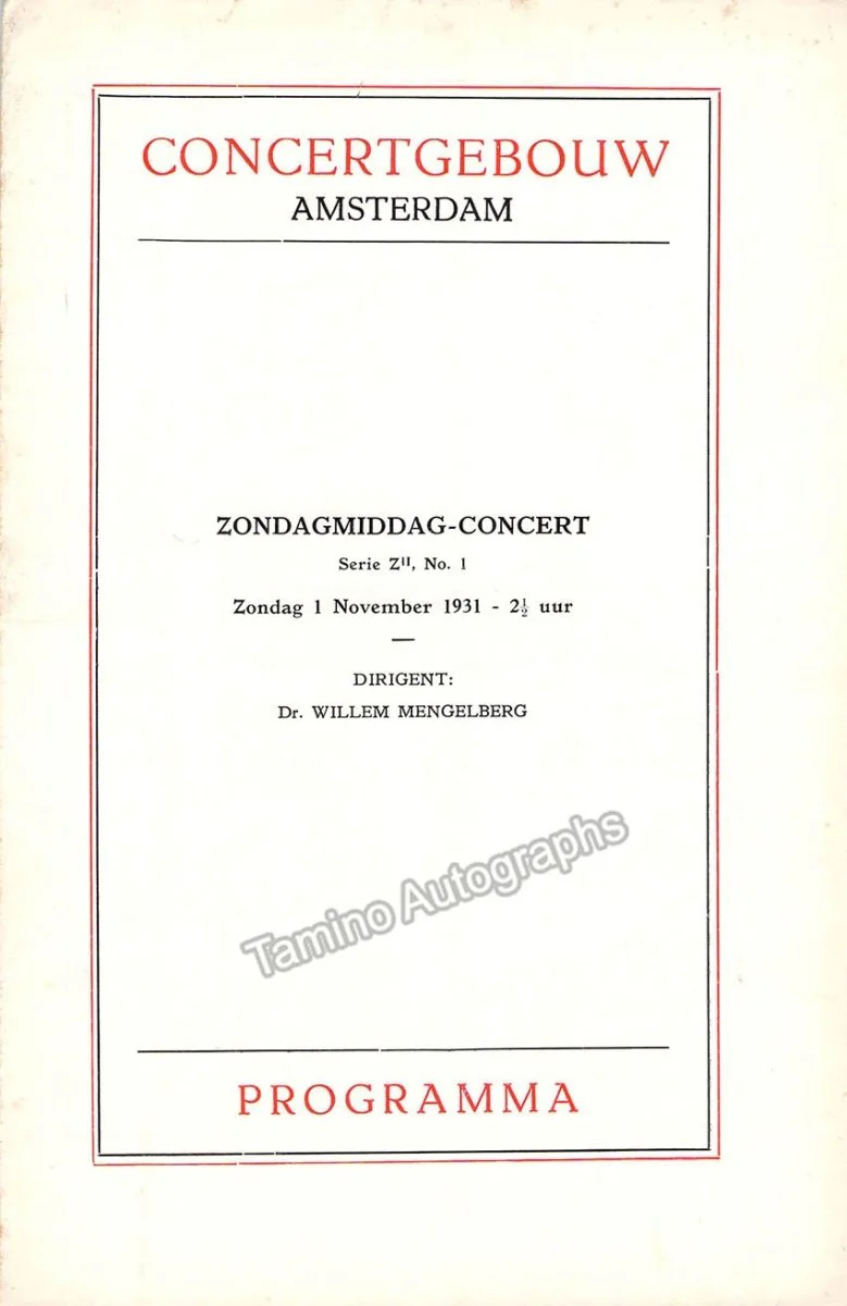 Boomkamp, Carel van Leeuwen - Mengelberg, Willem - Concert Program Amsterdam 1931