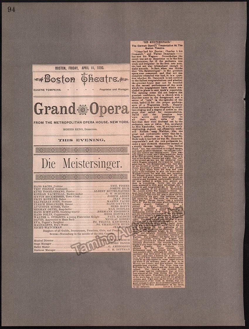 Boston Opera and Theater Album Clip Collection 1884-1890 - Image 116