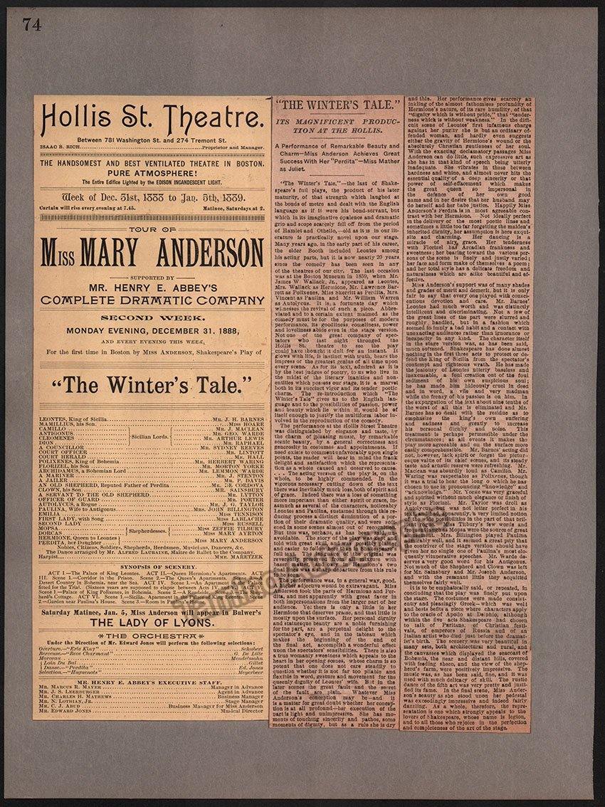 Boston Opera and Theater Album Clip Collection 1884-1890 - Image 90
