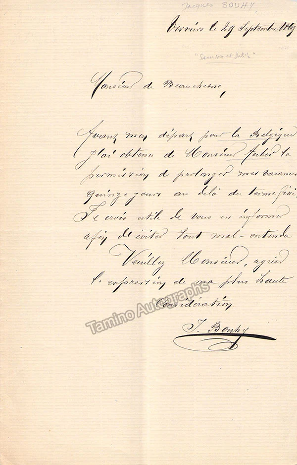 Bouhy, Jacques - Autograph Letter Signed