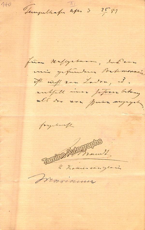 Brandt, Marianne - Autograph Note Signed 1887