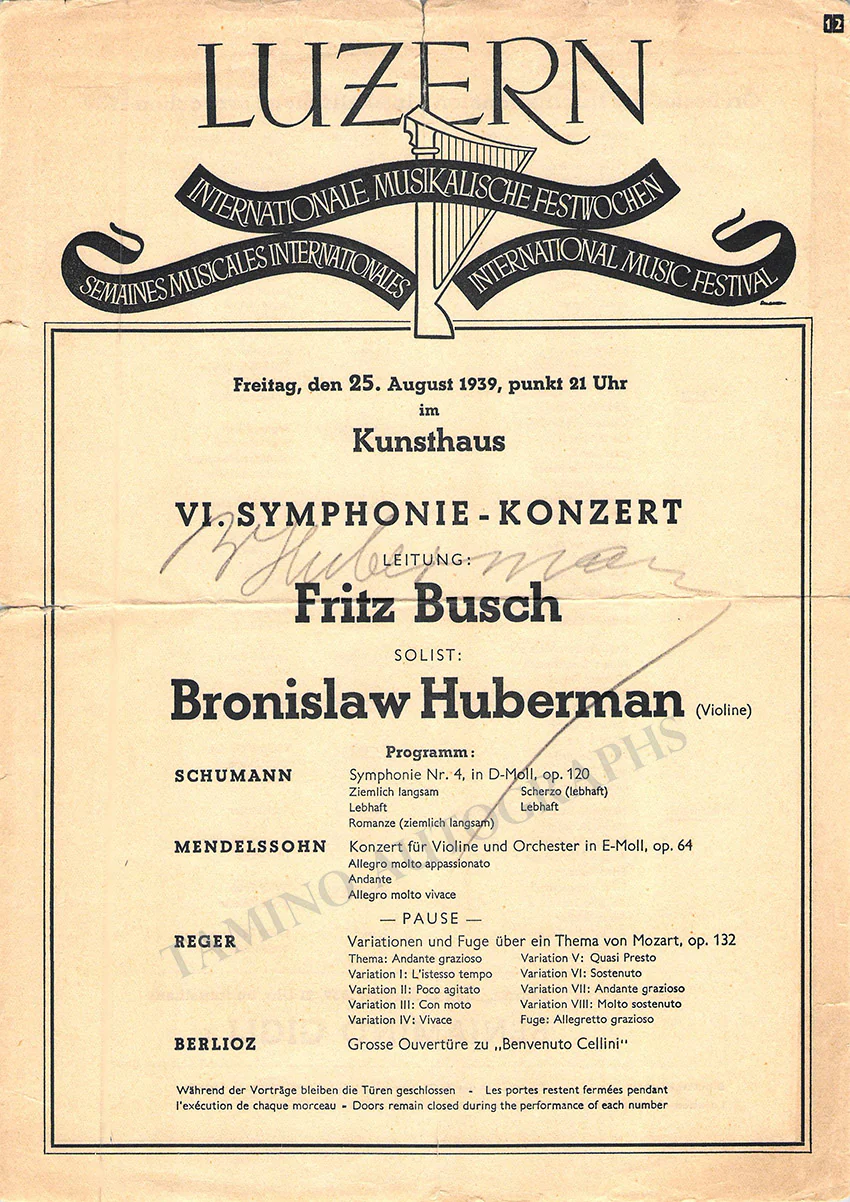Hubermann, Bronislav - Signed Postcard & Program - Image 2