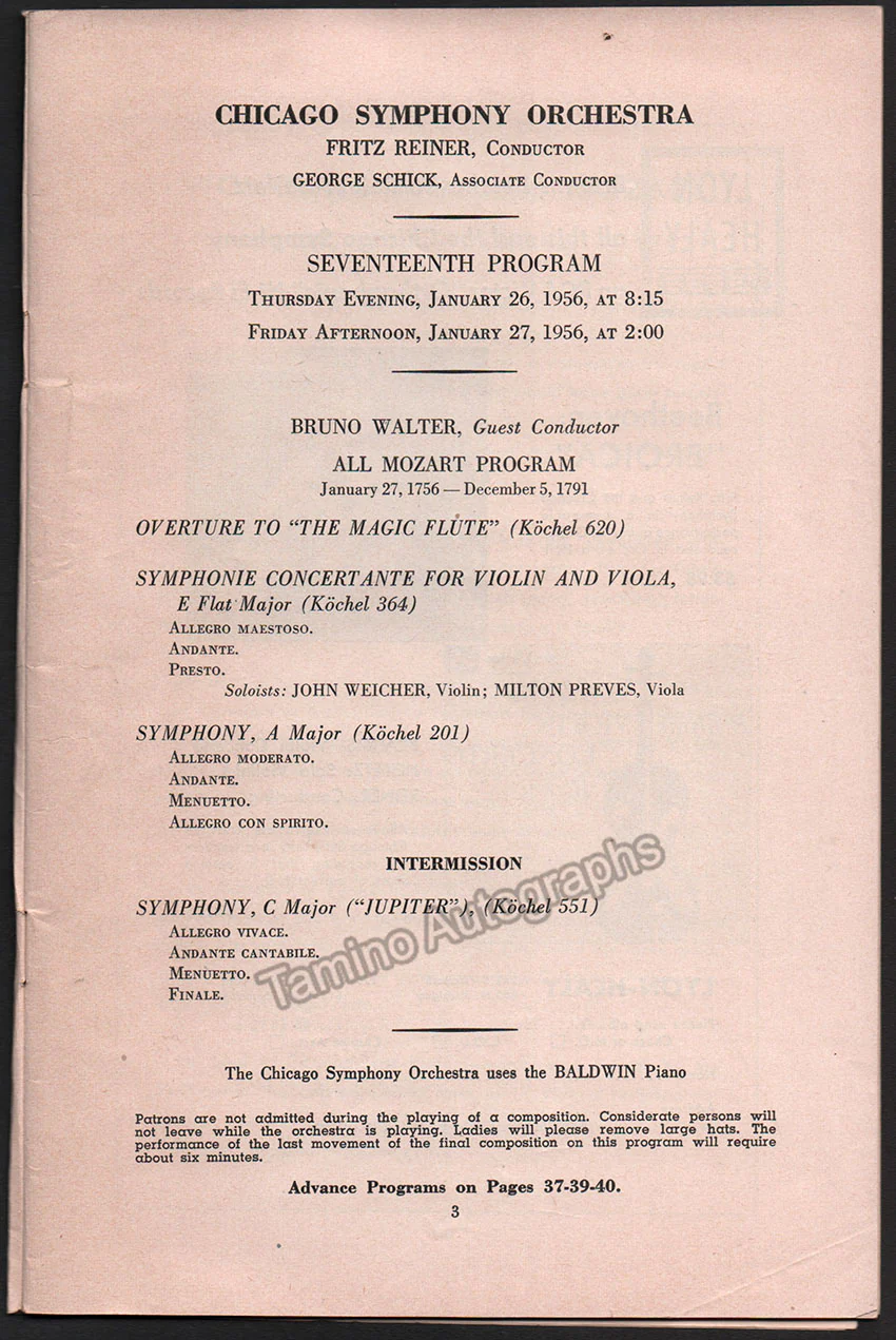 Walter, Bruno - Concert Program Chicago 1956