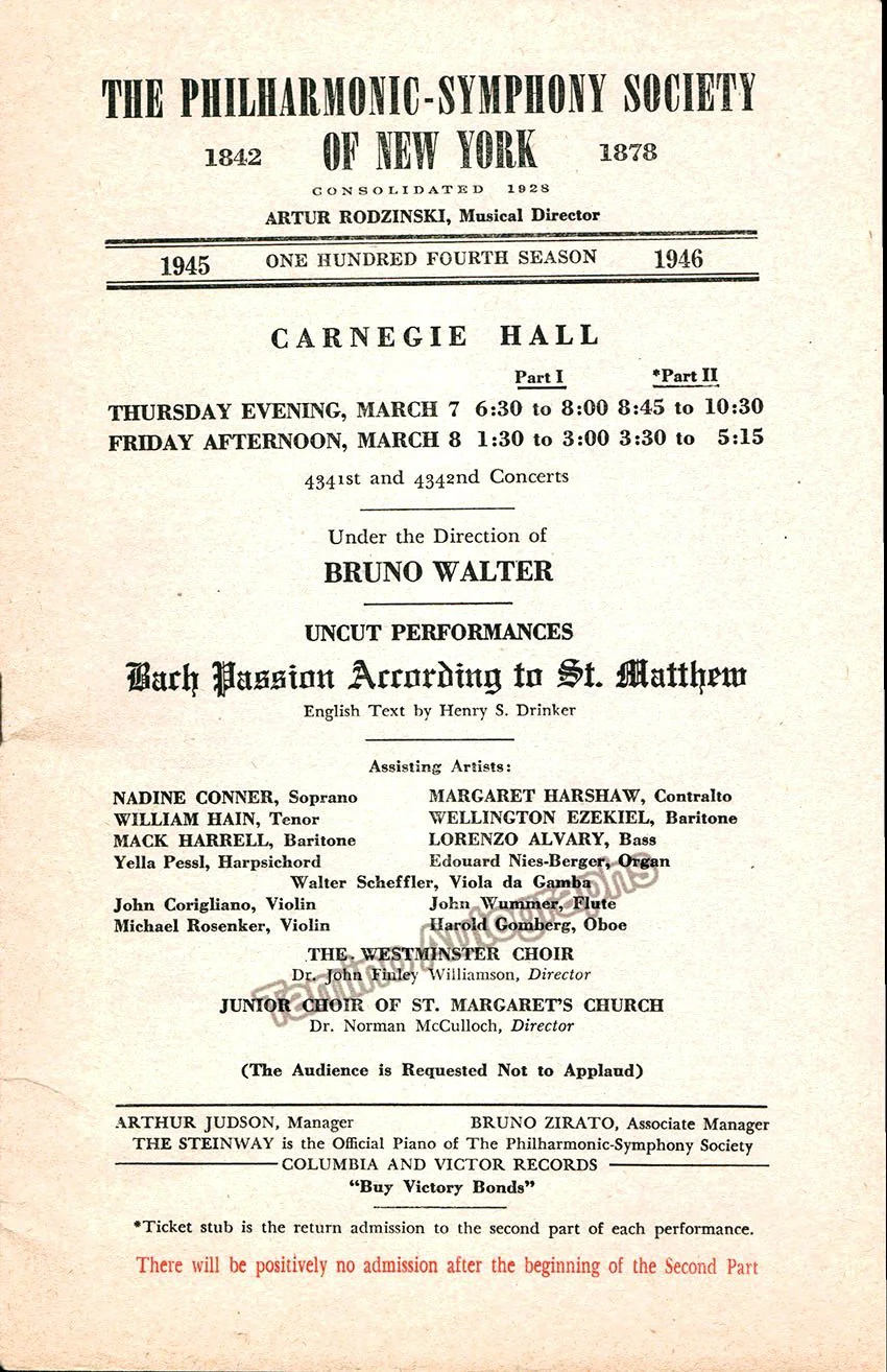 Walter, Bruno - Unsigned Concert Programs (Various Options)